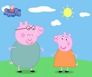 Puzzle Οι γονείς του Peppa Pig, το περπάτημα κάτω από τον ήλιο
